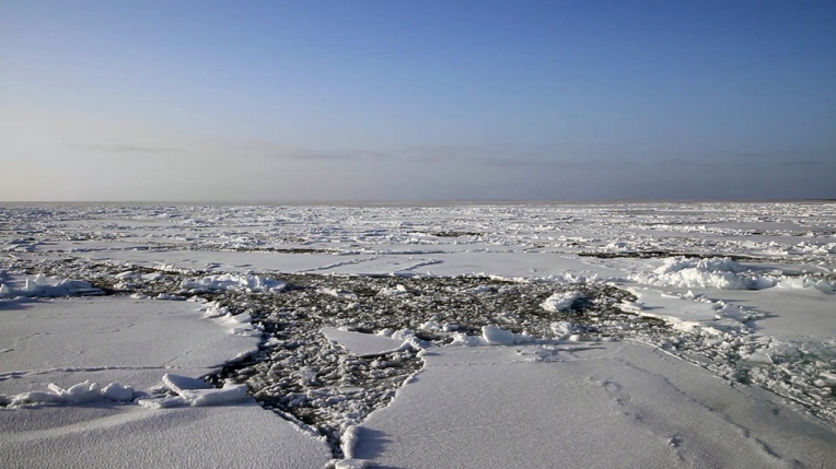 Sea Ice broken up by swells coming from the South